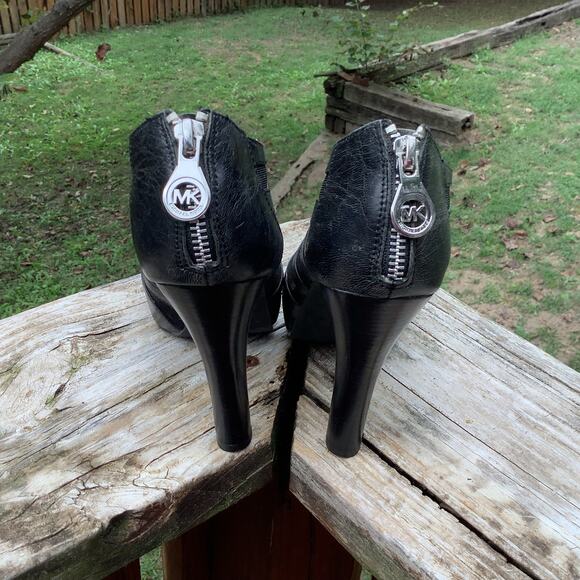Michael Kors Black Leather Mesh Open Toe Stiletto Heels Zipper 5" Heel 8M - Picture 6 of 7